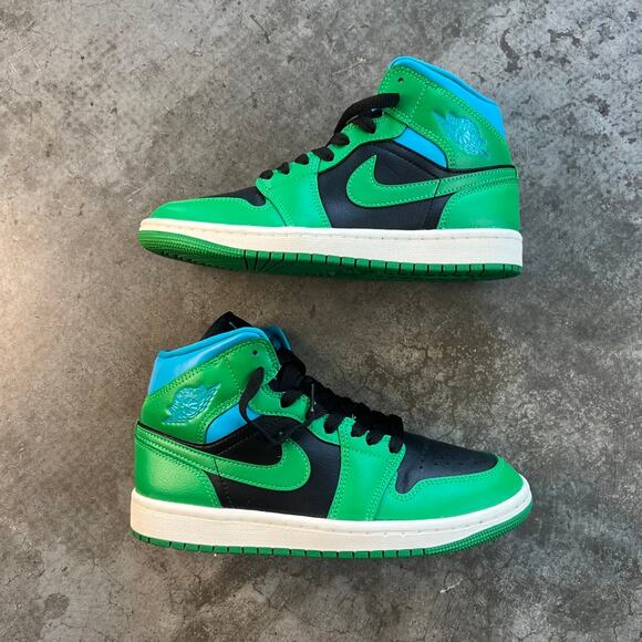 Nike Air Jordan 1 Mid Lucky Green Aquatone Women’s Size 6.5 - Picture 2 of 9